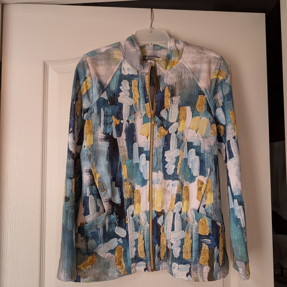 Art By Dolcezza Artistic Blue and Gold Women's Blazer With Pockets!